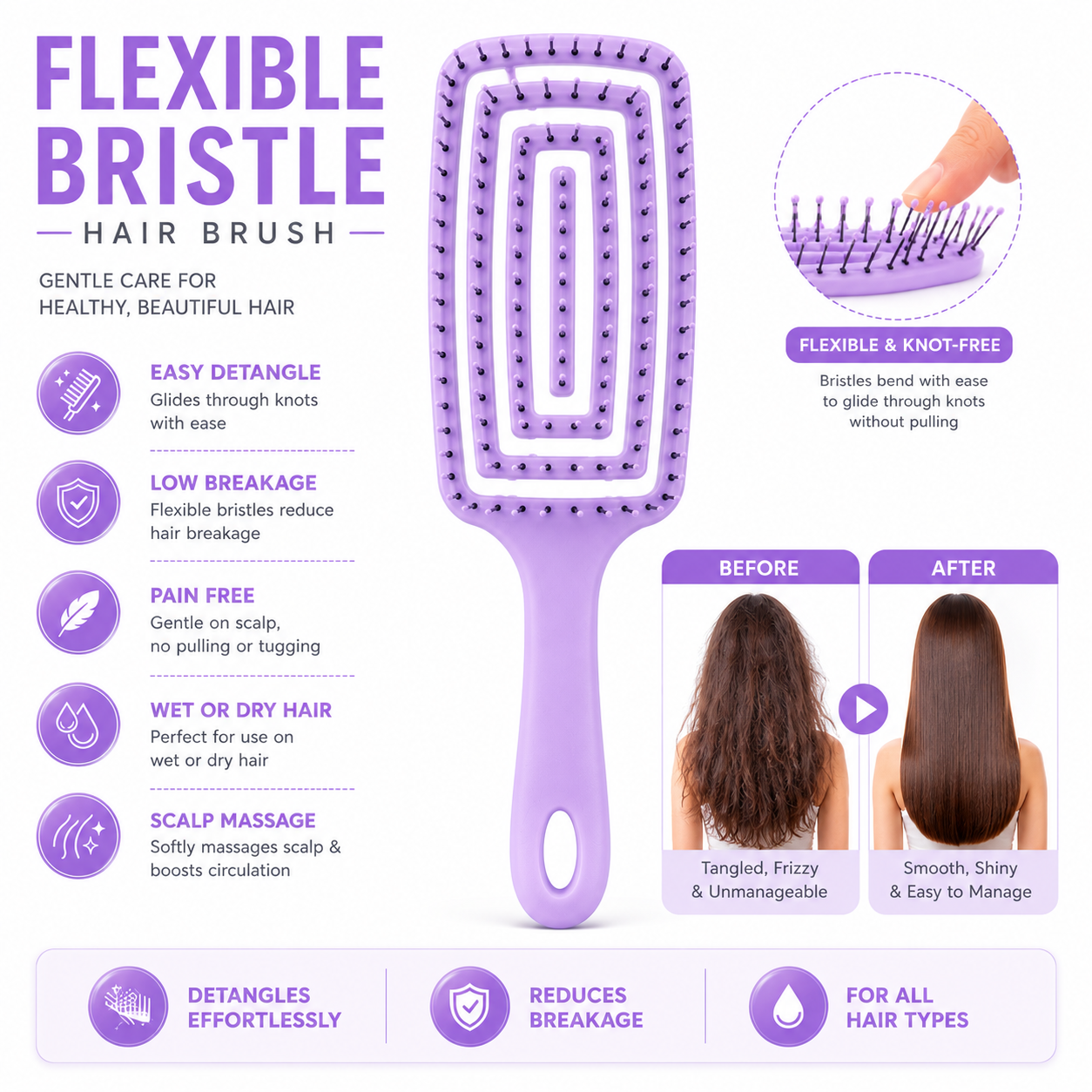 Flexible Bristle Detangle  Hair Brush