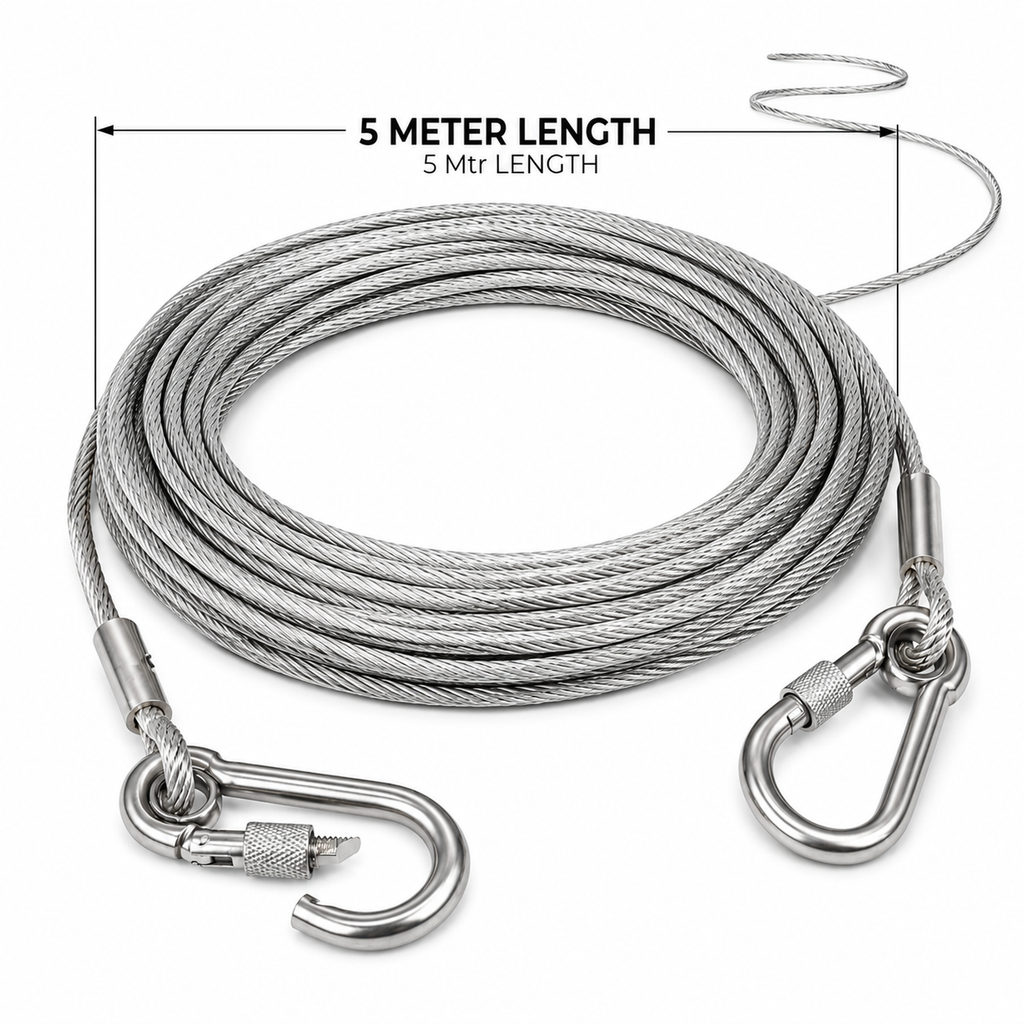 Stainless Steel Clothesline with Carabiner Hooks (5 Mtr)