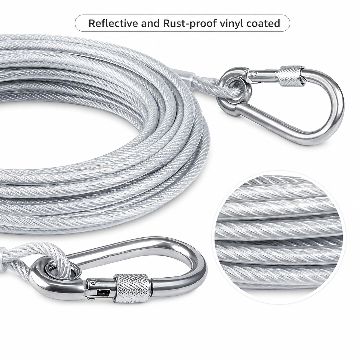 Stainless Steel Clothesline with Carabiner Hooks (5 Mtr)