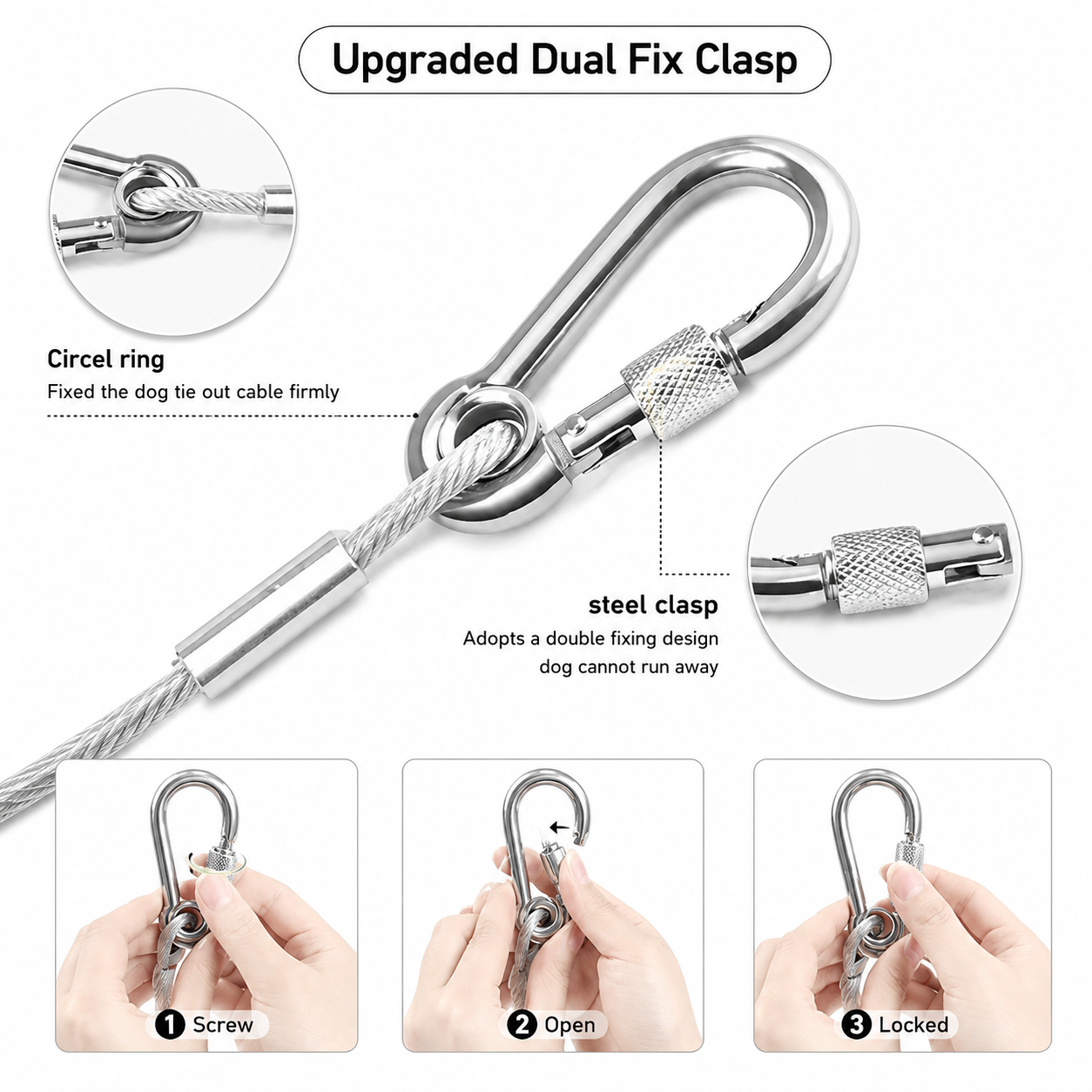 Stainless Steel Clothesline with Carabiner Hooks (5 Mtr)