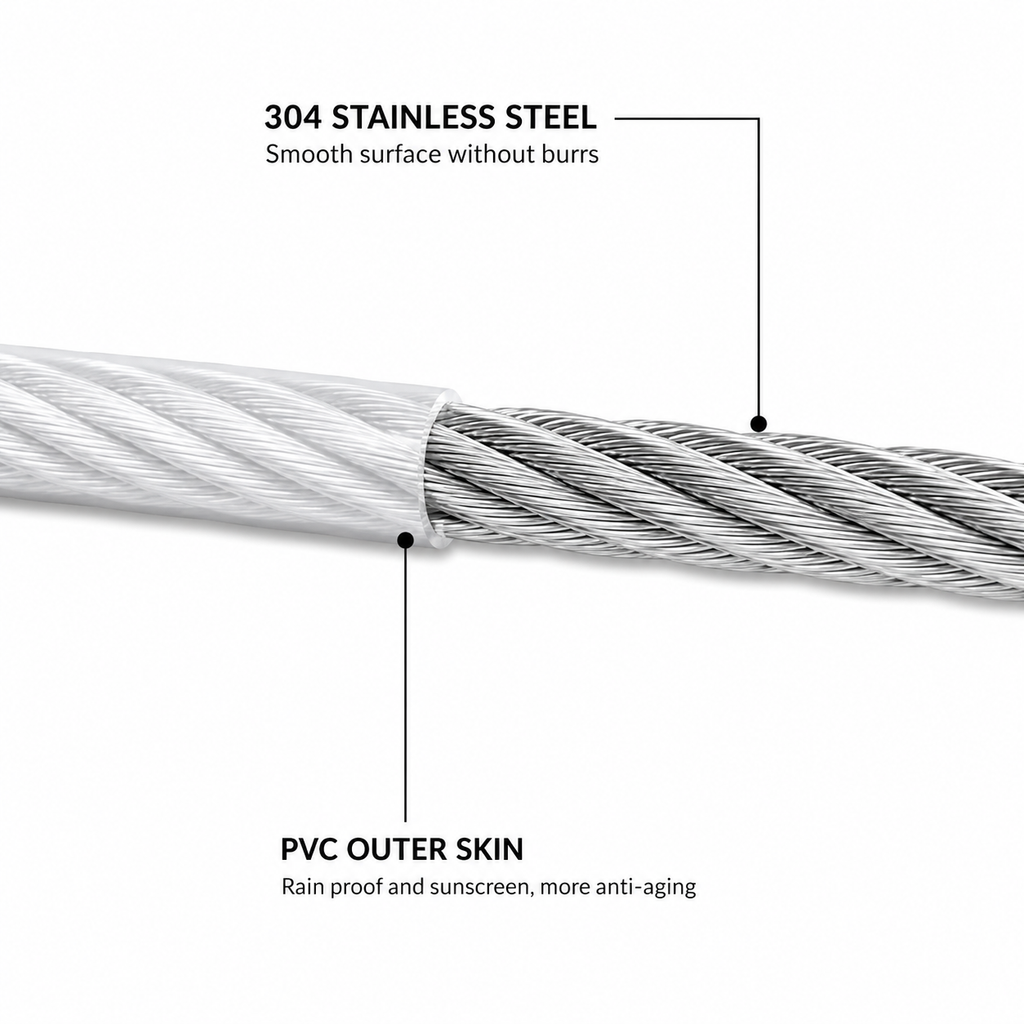 Stainless Steel Clothesline with Carabiner Hooks (5 Mtr)