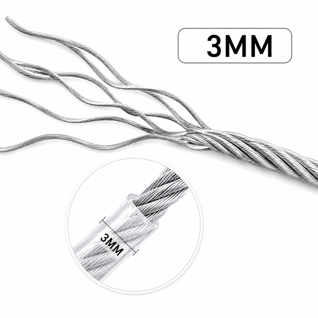 Stainless Steel Clothesline with Carabiner Hooks (5 Mtr)